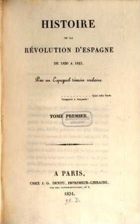 Histoire de la révolution d'Espagne de 1820 à 1823, 1