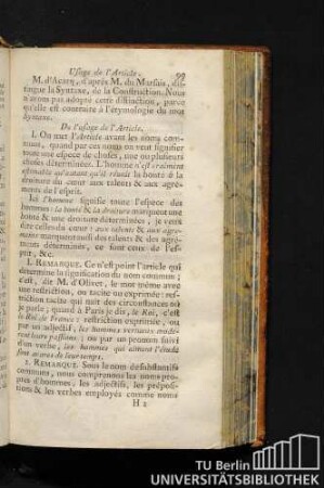 De l'usage de l'Article.