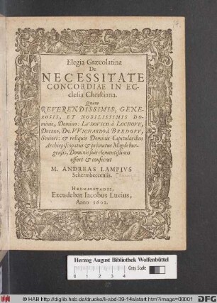Elegia Graecolatina De Necessitate Concordiae In Ecclesia Christiana
