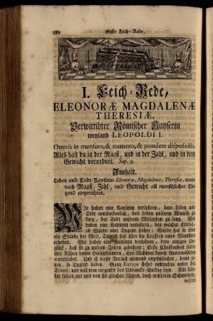 I. Leich-Rede, Eleonoræ Magdalenæ Theresiæ... - II. Leich-Rede, Caroli VI. Römischen Kaysers...