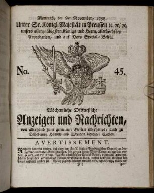 No. 45. Montags, den 6ten November, 1758.