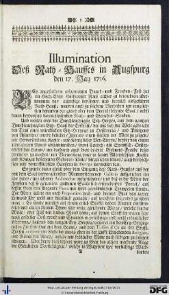 Illumination Deß Rath-Hausses in Augspurg den 17. May 1716.