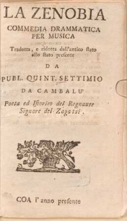 La Zenobia : Commedia drammatica per musica