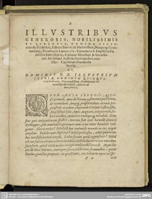 ILLUSTRIBUS GENEROSIS, NOBILISSIMIS ET STRENUIS, DOMINO Sigismundo Friderico, ...