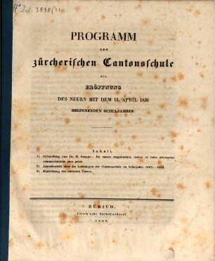 Programm der Zürcherischen Kantonsschule. 1836
