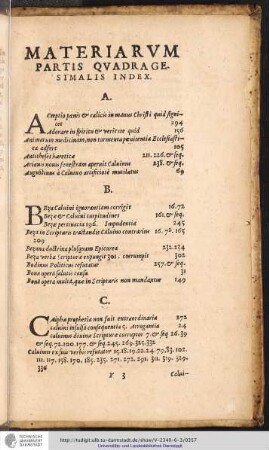 MATERIARVM PARTIS QVADRAGESIMALIS INDEX.