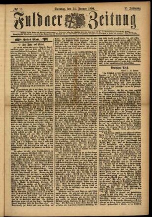 Erste Ausgabe vom Sonntag, den 14. Januar 1894.