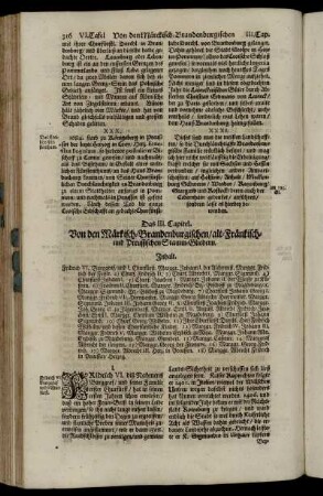 Das III. Capitel. Von den Märkisch-Brandenburgischen / alt-Fränkisch- und Preussischen Stamm-Gliedern.