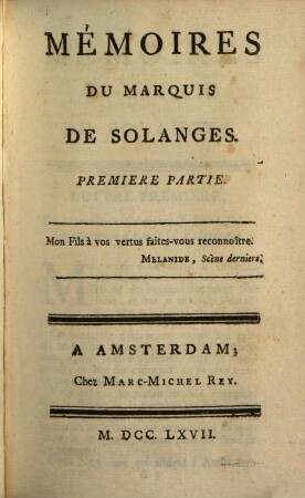Mémoires Du Marquis De Solanges. 1