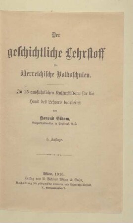 Der geschichtliche Lehrstoff für österreichische Volksschulen