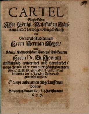 Cartel zwischen Dänemark-Norwegen, Kriegsrath Herrn Meyer und Schwedischen General-Auditeur