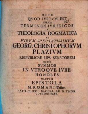 De eo quod iustum est circa terminos iuridicos in theologia dogmatica ... epistola