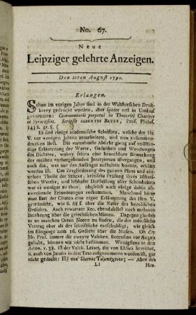 No. 67. Den 22ten August 1791.
