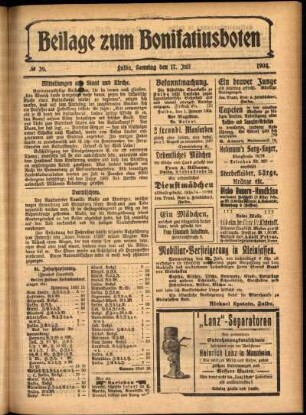 Zweite Ausgabe vom Sonntag, den 17. Juli 1904.