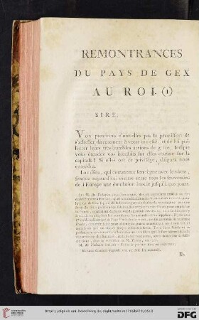 Remontrances du pays de gex au roi