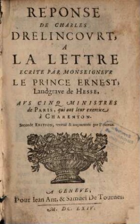 Réponse a la Lettre ecrite p. M. le Prince Ernest, Landgrave de Hesse