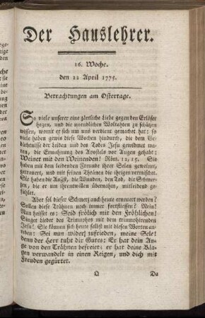 16. Woche, d. 22. April 1775