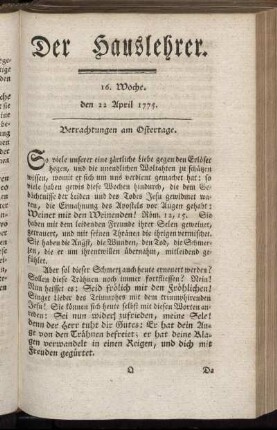 16. Woche, d. 22. April 1775