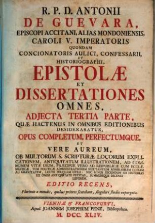 Epistolae et dissertationes omnes : Adiecta tertia parte .... 1