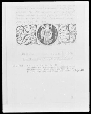 Johannes Bugenhagen, Psalmenkommentar — Vignette mit der Figur der Justitia, Folio 204recto