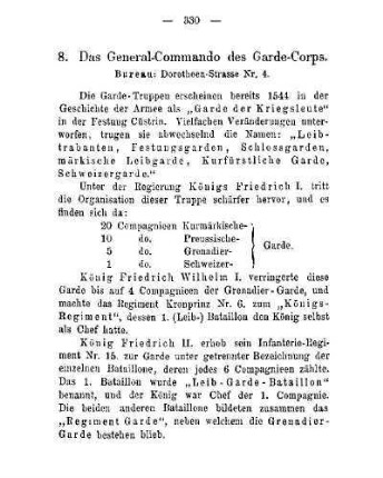 8. Das General-Commando des Garde-Corps