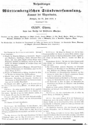 164. Sitzung, Stuttgart, 22.6.1849