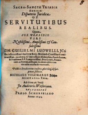 Disputatio Juridica De Servitutibus Realibus