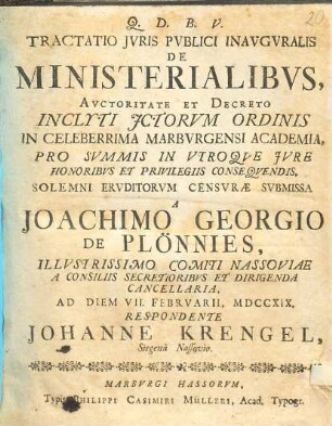 Tractatio Jvris Pvblici Inavgvralis De Ministerialibvs