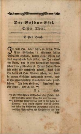 Der Goldne Esel, Erster Theil