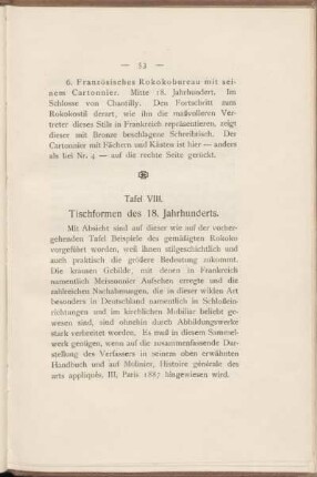 Tafel VIII. Tischformen des 18. Jahrhunderts.