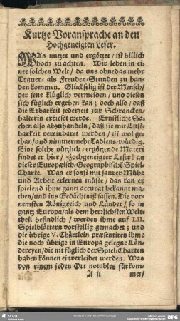 Kurtze Voransprache an den Hochgeneigten Leser