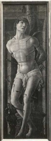 Gemälde "Der heilige Sebastian" (C. Tura; Pappelholz; 1,71 x 0,59 cm; Staatliche Kunstsammlungen Dresden (SKD))