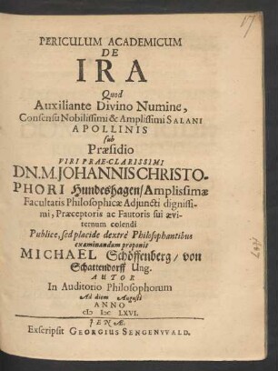 Periculum Academicum De Ira