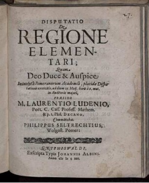 Disputatio De Regione Elementari