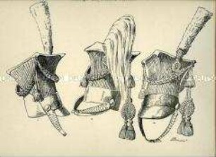 Uniformdarstellung, Detailstudie Tschapkas der Ulanen-Regimenter, Königreich Bayern, 1813/1822. Beiblatt 1 zu Tafel V aus: Müller/Braun: Königl. Bayerische Armee.