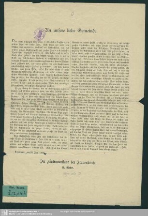 An unser liebe Gemenide : [betrifft die 350jährige Jubelfeier der Einführung der Reformation]
