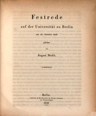 Festrede auf der Universität zu Berlin am 15. October 1848