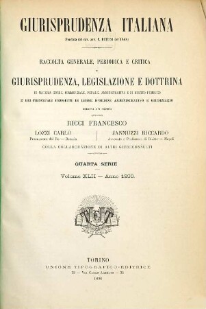 Giurisprudenza italiana. 42 = Ser. 4. 1890