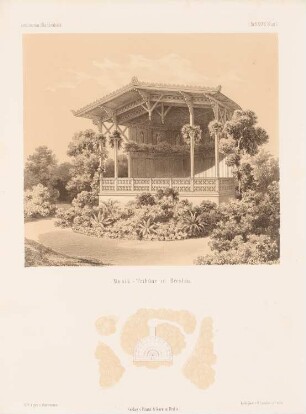 Musiktribüne, Breslau: Grundriss, Perspektivische Ansicht (aus: Architektonisches Skizzenbuch, H. 27, 1856)