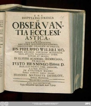 Dispvtatio Ivridica De Observantia Ecclesiastica
