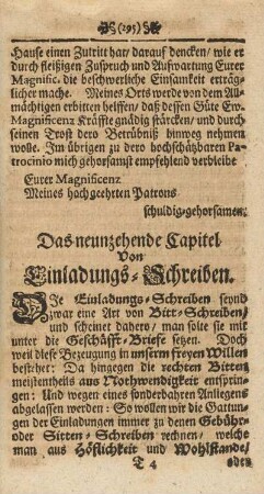 Das neunzehende Capitel. Von Einladungs-Schreiben