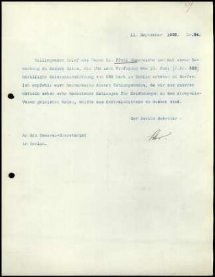 Bericht des zweiten Sekretars an das General-Sekretariat