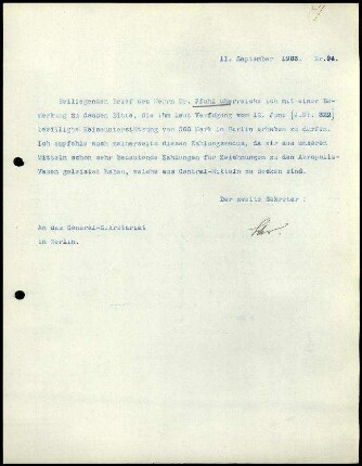 Bericht des zweiten Sekretars an das General-Sekretariat