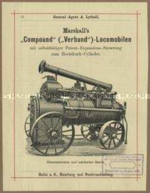 Lokomobilen von der Firma Marshall, Sons und Co in England