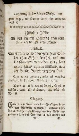 Zwölfte Rede auf den sechsten Sonntag nach dem Feste der heiligen drey Könige.