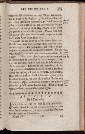 Article IV. De l'Education.
