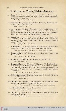 P. Miniaturen, Fächer, Miniatur-Dosen etc (Nr. 1001 - 1030)