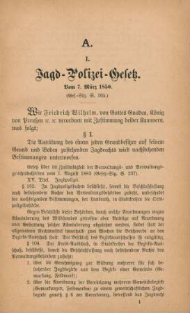 I. Jagd-Polizei-Gesetz