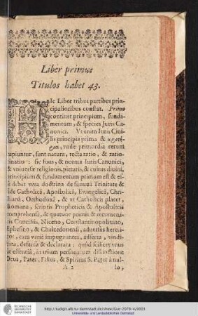 Liber primus Titulos habet 43.