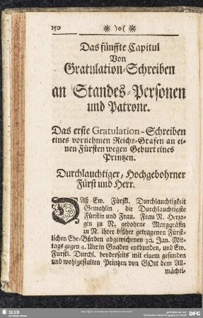 Das fünffte Capitul Von Gratulation-Schreiben an Standes-Personen und Patrone